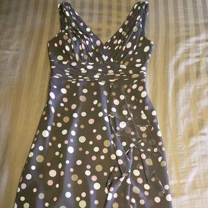Brown/pink dots dress asymmetrical ruffle